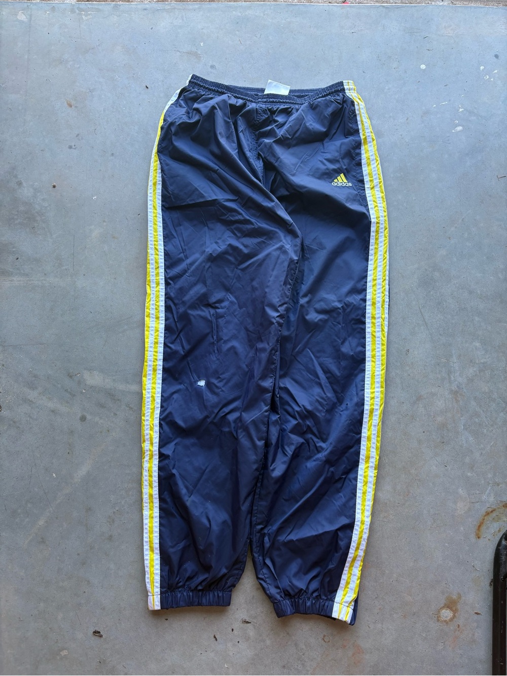 adidas Navy Track Pants with Yellow Side Stripes